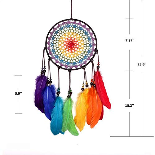 Colorful Rainbow Dream Catcher Handmade Wall Hanging for Kids Bedroom