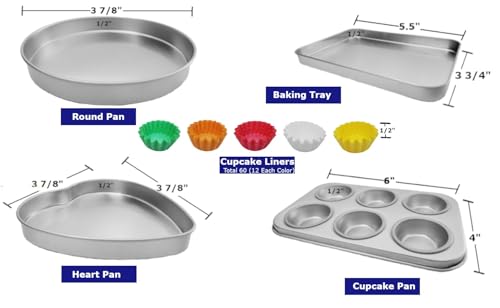 Kids Mini Bakeware Pan Set with Cupcake Liners for Toy Ovens