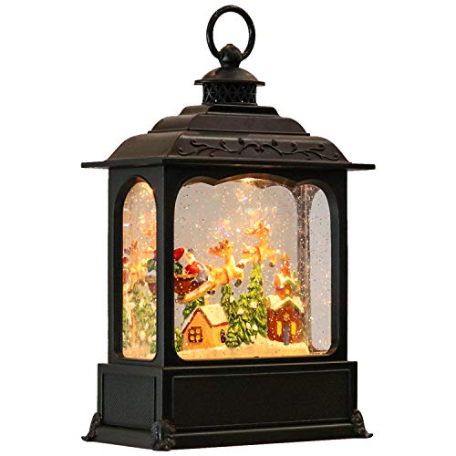 Musical Christmas Snow Globe Lantern with 6-Hour Timer, Swirling Glitter Decor