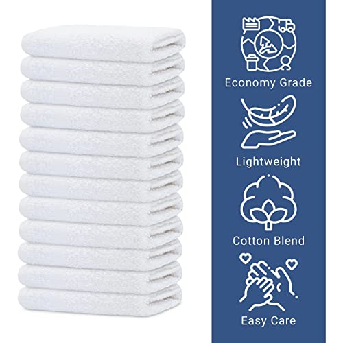 Gold Textiles 120 Pack White Cotton-Poly Washcloths Set (12x12 inches) - Soft, Quick Drying, Commercial Grade Cleaning Rags for Bathroom, Spa, Gym, Kitchen