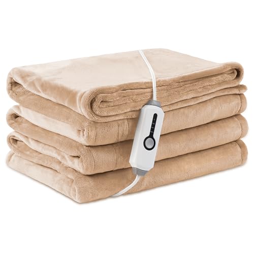 Electric Heated Blanket Twin Size - Ultra Soft Flannel, 4 Heat Settings, 10-Hour Auto Shutoff