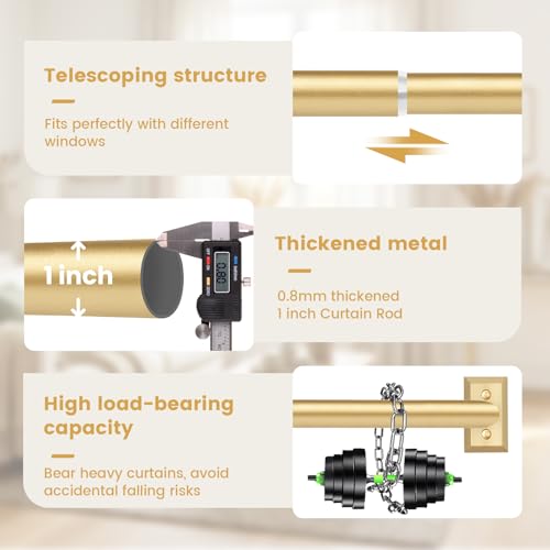 Wrap Around Blackout Curtain Rod - 1" Heavy Duty Adjustable 66-120", Gold