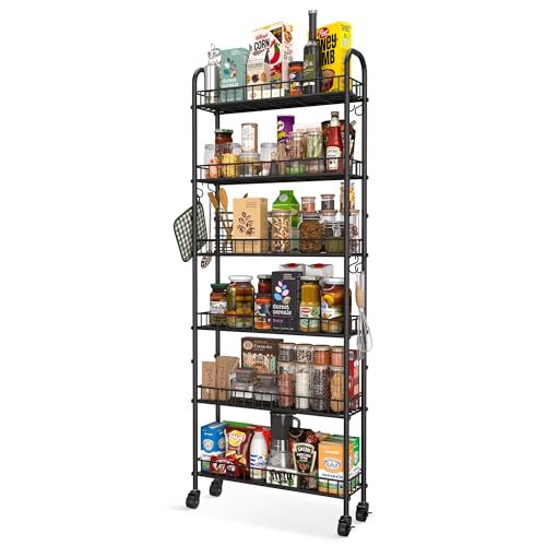 Slim 6-Tier Rolling Storage Cart, 6-Inch Narrow Metal Utility Cart on Wheels