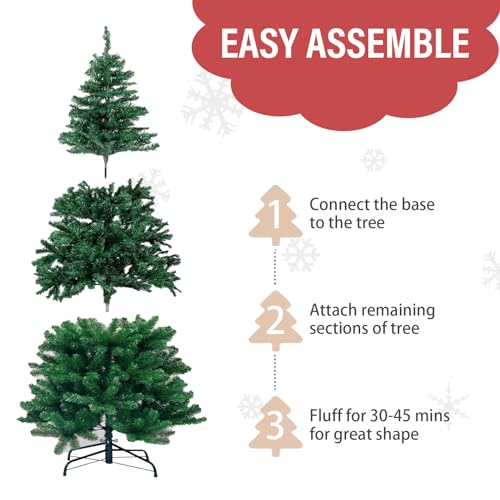 BDL 6FT Green Artificial Christmas Tree with 800 Tips, Hinged Design & Metal Stand
