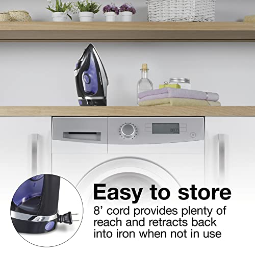 Hamilton Beach Steam Iron for Clothes, 1200W Stainless Steel Soleplate with Retractable Cord