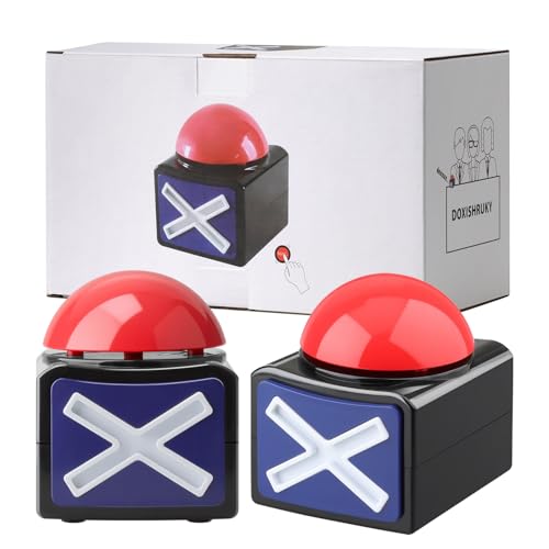 2-Pack Game Show Buzzers with Red LED Light and Sound for Trivia Games