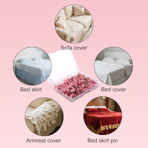 100pcs Pink Flower Spiral Upholstery Pins for Bed Skirts & Fabric Fixing