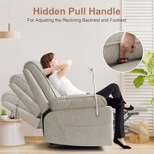 Oversized Velvet Nursery Glider Recliner Chair with Swivel and Rocker