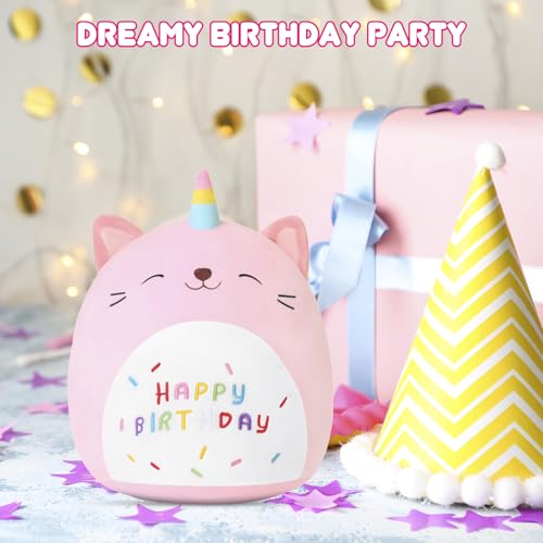 SQEQE 8-Inch Kawaii Caticorn Plush Pillow - Birthday Cat Stuffed Animal