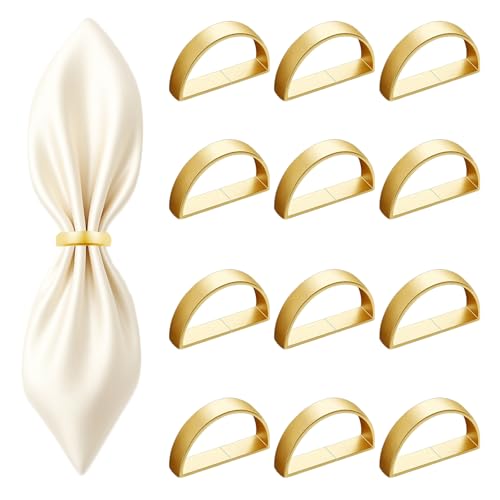 12-Piece Semicircle Stainless Steel Napkin Rings, Matt Gold Table Decor