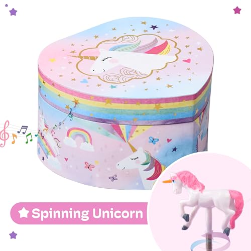 Heart-Shaped Musical Jewelry Box for Girls with Twirling Unicorn Figurine