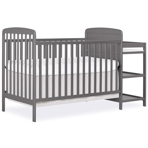 3-in-1 Convertible Baby Crib and Changing Table with Storage, Steel Grey