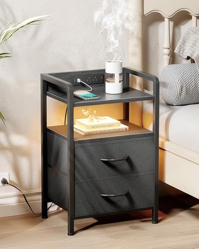 Lazzanto LED Nightstand with Charging Station & 2 Drawers, Black