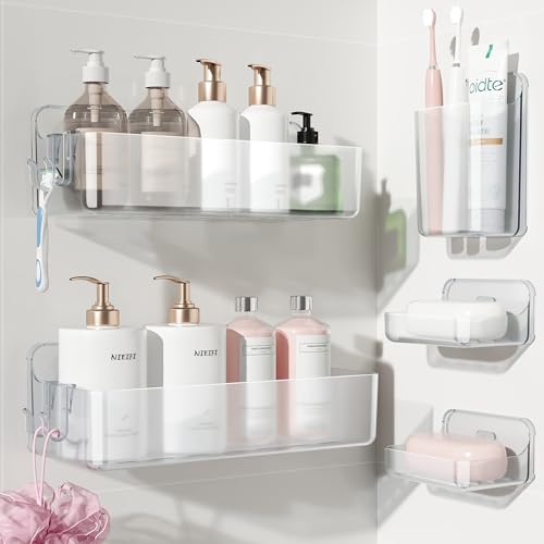 Clear Adhesive Shower Caddy 5-Piece Organizer Set No-Drill Rustproof