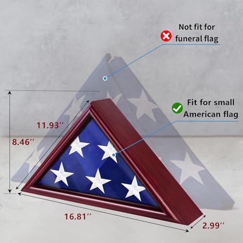 Triangle Flag Display Case for 3x5 American Flag, Mahogany Shadow Box