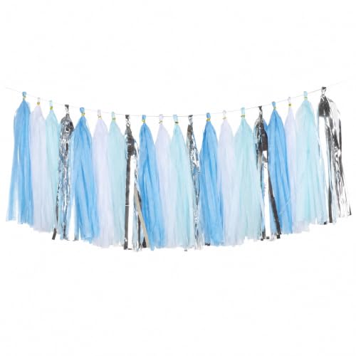 Blue and Silver Tassel Garland Kit - 20 Pcs Tissue Paper DIY Banner