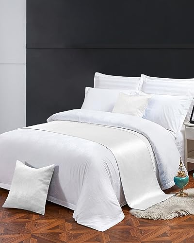 White Bed Runner for Queen Size Bed - Modern Decorative Bed Scarf (83x20 Inch)