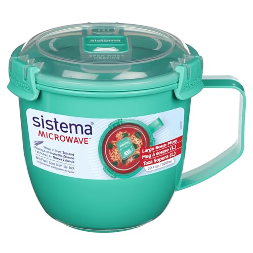 Sistema Large 900mL Microwave Soup Mug Set of 1 - BPA-Free, Steam Vent, Dishwasher Safe