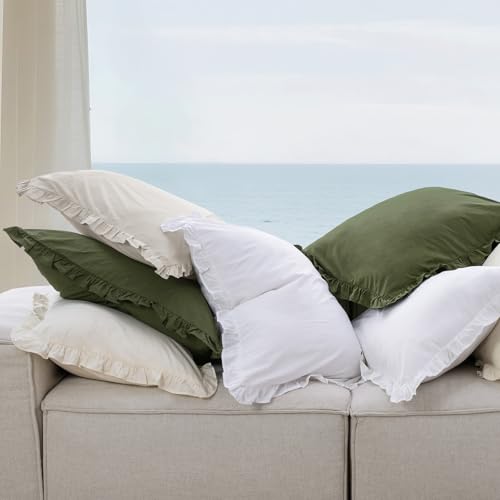 Washed Cotton Euro Sham Set with Ruffle, 26x26 Inch, 2-Pack White