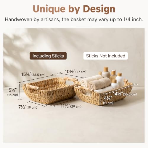 Water Hyacinth Wicker Storage Baskets with Wood Handles 2-Pack