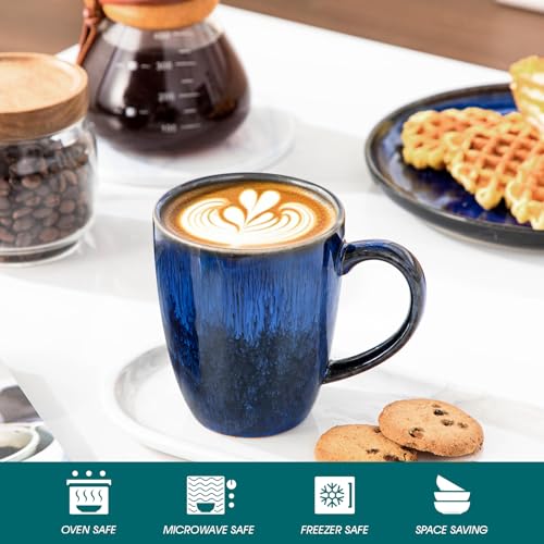 Vancasso STARRY Blue Ceramic Coffee Mug Set of 6, 16 Oz, Microwave & Dishwasher Safe