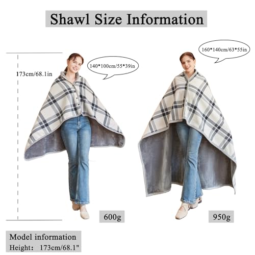 Wearable Fleece Poncho Blanket with Snaps - Soft Plaid Throw for Sofa