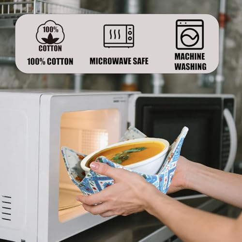 Microwavable Cotton Bowl Cozies Set of 6 - Heat-Resistant Hot Bowl Holders