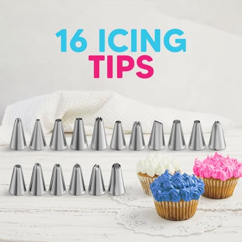 124 Pcs Cake Decorating Kit with 100 Anti-Burst Piping Bags, 16 Tips & Scrapers