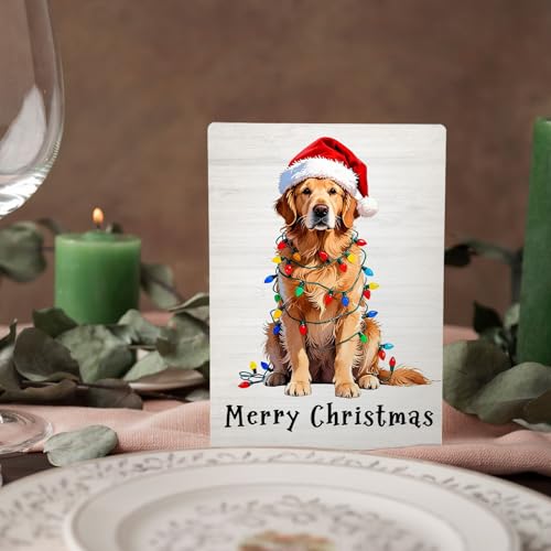 Golden Retriever Christmas Decor with Santa Hat - 5x7 Inch Wooden Sign (Variation: Golden Retriever)
