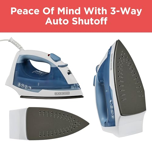 BLACK+DECKER Steam Iron for Clothes with Auto Shutoff & Nonstick Soleplate