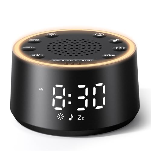 White Noise Machine Alarm Clock for Sleep - 25 Soothing Sounds & Dimmable Display