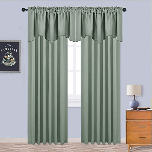 NICETOWN Scalloped Window Valance for Bedroom, Blackout Valance Curtains for Living Room, Kitchen Curtains Valances for Small Window (52x18 Inch, Sage Green, 4 Panles)