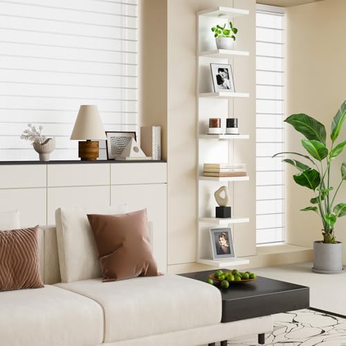 7 Tier Wall Shelf with LED Lights White Floating Display Shelf