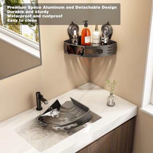 2-Pack Corner Shower Caddy with Suction Cup - Rust-Proof Aluminum Organizer