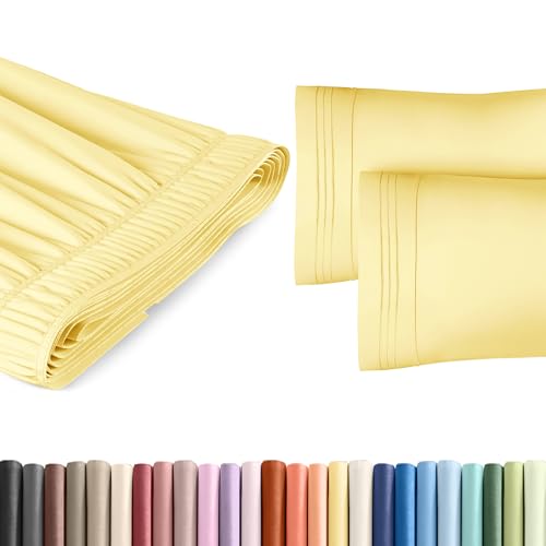Full Size Wrap Around Bed Skirt and 2 Pillowcase Set - 12 Inch Drop, Yellow