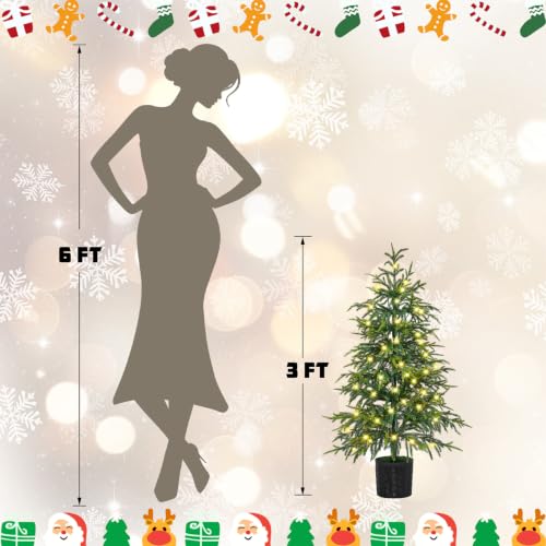 Juegoal 3FT Pre-Lit Artificial Norfolk Christmas Tree Pair with 8 Lighting Modes