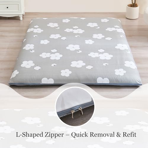 Futon Mattress Cover with Zipper | Anti-Slip Grey Polyester