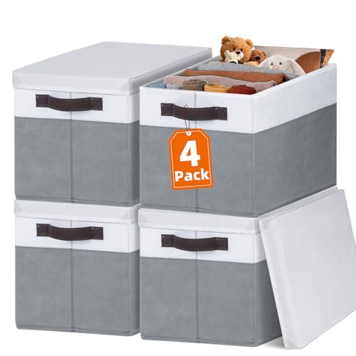 Large Closet Storage Bins with Lids 4-Pack Stackable Organizer Cubes