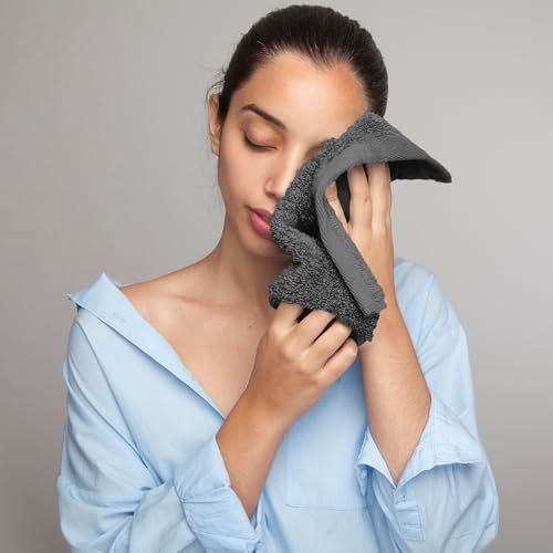 Novo Home Dark Grey Cotton Face Towels Pack of 12 - Soft, Absorbent & Quick Dry