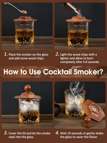Whiskey Smoker Kit with Torch, 12 Wood Chips, Ice Ball Molds, Cocktail Infuser, Gifts for Men