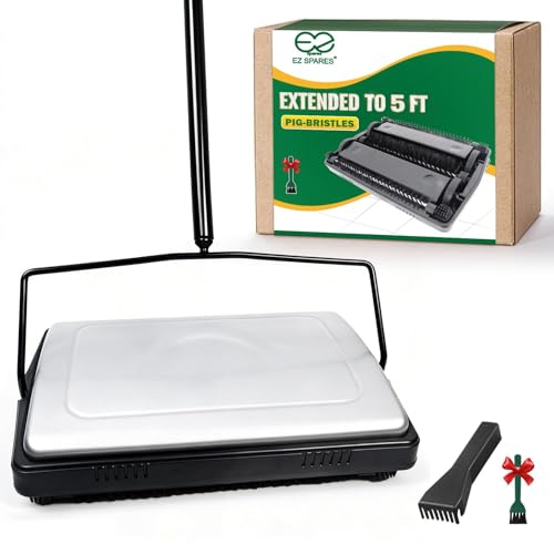 Manual Carpet Sweeper with Natural Pig-Bristle Roller Brush
