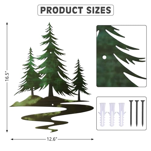 Rustic Metal Pine Tree Wall Art - Forest Green Nature Decor for Home