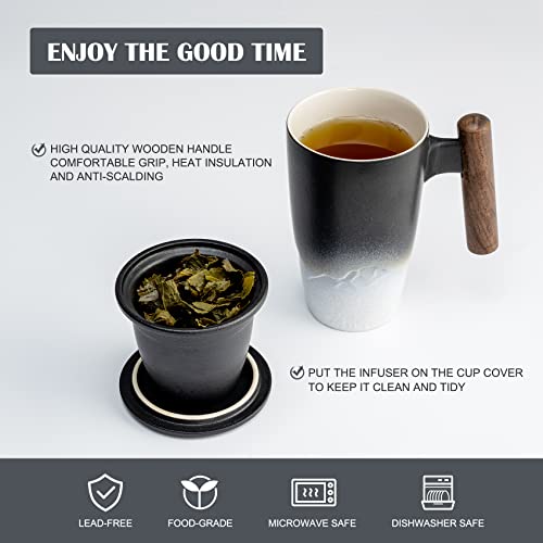 Suyika Tomotime Ceramic Tea Cup with Infuser & Lid 400ml Black & White