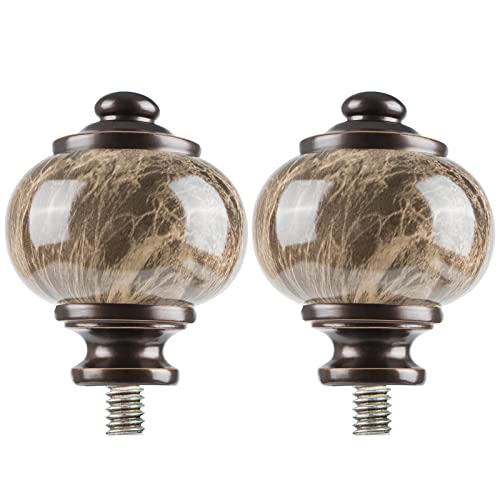 Marbled Curtain Rod Finials, 2-Pack Decorative Window Rod Ends for 1-Inch Rods