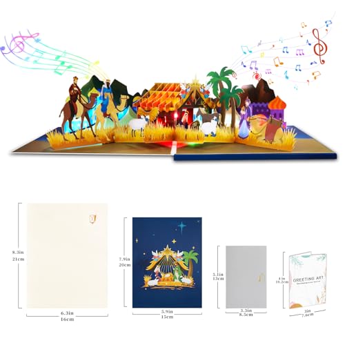 Pop Up Christmas Card with Light and Music, Nativity Musical