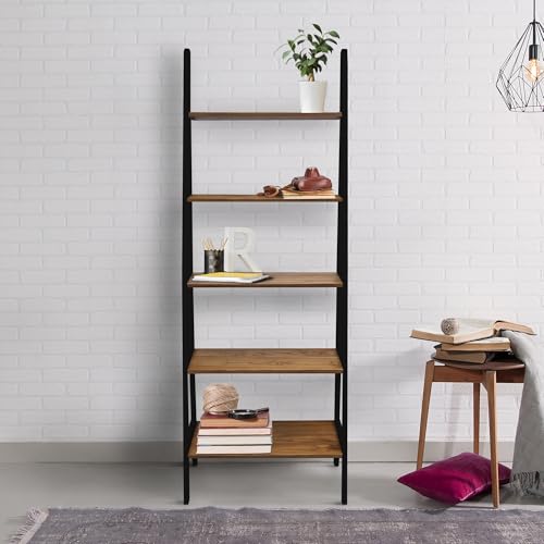 5-Shelf Solid Wood Ladder Bookcase, 72-Inch Tall Two-Tone Display Storage