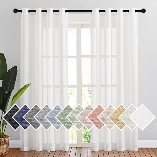 Sheer Linen Curtains Set - 84 Inch Length, 2 Panels, Light Filtering