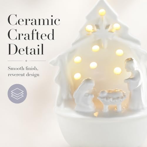 Light-Up Ceramic Nativity Set Sitter - LED Tabletop Christmas Decor