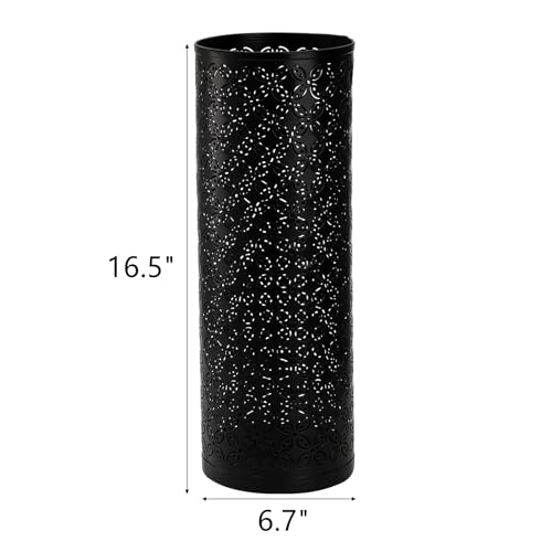 Round Metal Umbrella Stand - Free Standing Entryway Storage Rack, Black
