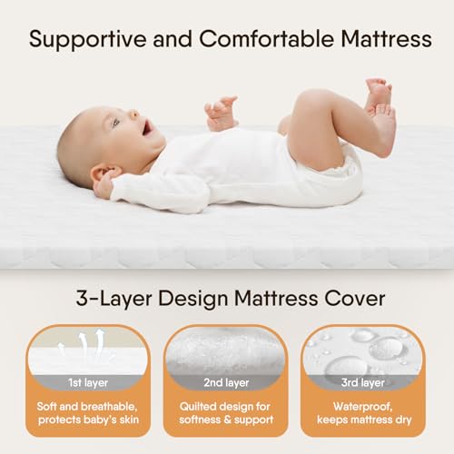 3-in-1 Bedside Bassinet Sleeper for Newborns - 6-Height Adjustable Crib, Beige